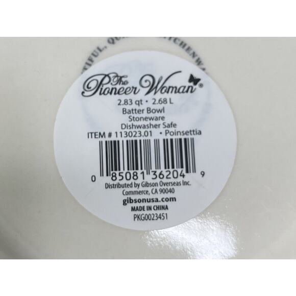 Pioneer Woman Christmas Stoneware Batter Bowl Pointsettia 2.83 Qt Red White - Picture 5 of 10